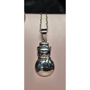 Vintage Snowman Frosty Christmas Charm Pendant‎ SX .925 Sterling Silver Necklace
